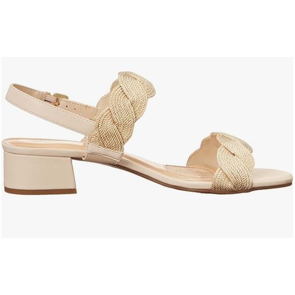 EASY STREET WOMENS 'CHAREE' HEELED DRESS SLIP ON BUCKLE SANDAL BEIGE WOVEN 9M - Picture 3 of 9